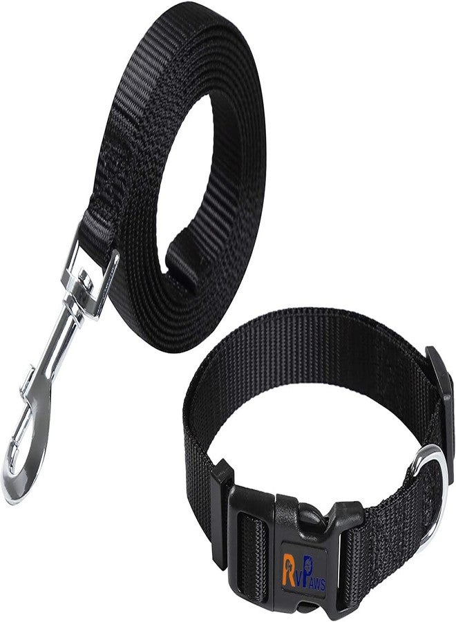 Pups&Pets طقم طوق ومقود كلاسيكي للكلاب من Pups&Pets، طوق نايلون قابل للتعديل مع مقود للكلاب الصغيرة والمتوسطة (اللون: أسود) - Image 2